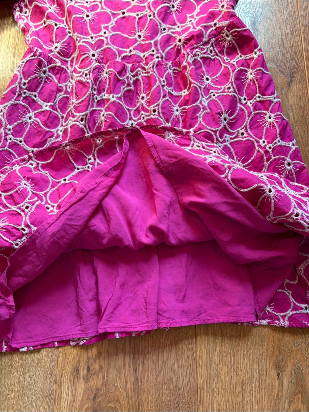 Draper James Fuchsia Pink Floral Eyelet Long Sleeve Cotton Dress